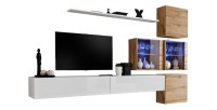 Ensemble meubles de salon SWITCH XIX design, coloris blanc brillant et chêne Wotan.