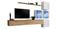 Ensemble meubles de salon SWITCH XIX design, coloris chêne Wotan et blanc brillant.