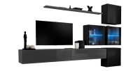 Ensemble meubles de salon SWITCH XIX design, coloris gris et noir brillant.