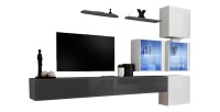 Ensemble meubles de salon SWITCH XIX design, coloris gris et blanc brillant.