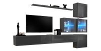 Ensemble meuble salon mural SWITCH XIX design, coloris gris brillant.
