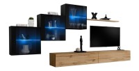 Ensemble meubles de salon SWITCH XX design, coloris chêne Wotan et noir brillant.
