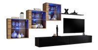 Ensemble meubles de salon SWITCH XX design, coloris noir brillant et chêne Wotan.