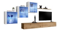 Ensemble meubles de salon SWITCH XX design, coloris chêne Wotan et blanc brillant.