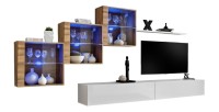 Ensemble meubles de salon SWITCH XX design, coloris blanc brillant et chêne Wotan.