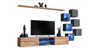 Ensemble meubles de salon SWITCH XXI design, coloris chêne et gris.