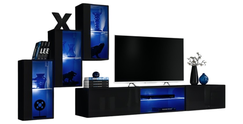 Set woonkamermeubels SWITCH XXII – LED – Hoogglans Zwart – Hangend design