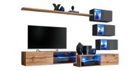 Ensemble meubles de salon SWITCH XXIV design, coloris chêne et gris.