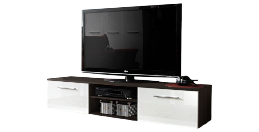 Meuble TV design collection BONOO 180 cm. Coloris wenge et blanc.