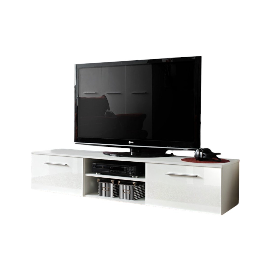 TV-Möbel Design Kollektion BONOO 180 cm. Farbe Weiß, Hochglanz-Finish.