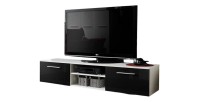 Meuble TV design collection BONOO 180 cm. Coloris blanc et noir.