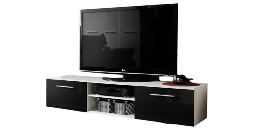 Meuble TV design collection BONOO 180 cm. Coloris blanc et noir.
