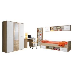Habitación juvenil DENVER: armario de 3 puertas, cama, biblioteca, escritorio, estantería