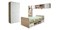 Chambre complète enfant, ado - DENVER - Armoire, Lit, bibliothèque et étagère