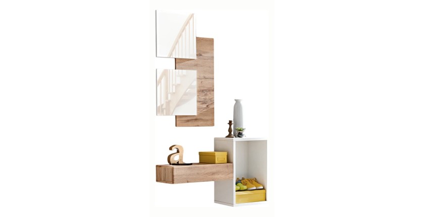 Mueble de entrada TORTH 1 – Conjunto completo – Color roble y blanco – Diseño moderno y práctico