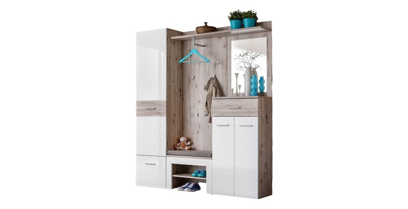 Meuble d'entrée - ONYX 3 - Coloris chêne et blanc