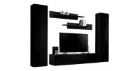 Meuble TV FLY A1 design, coloris noir brillant. Meuble suspendu moderne et tendance pour votre salon.