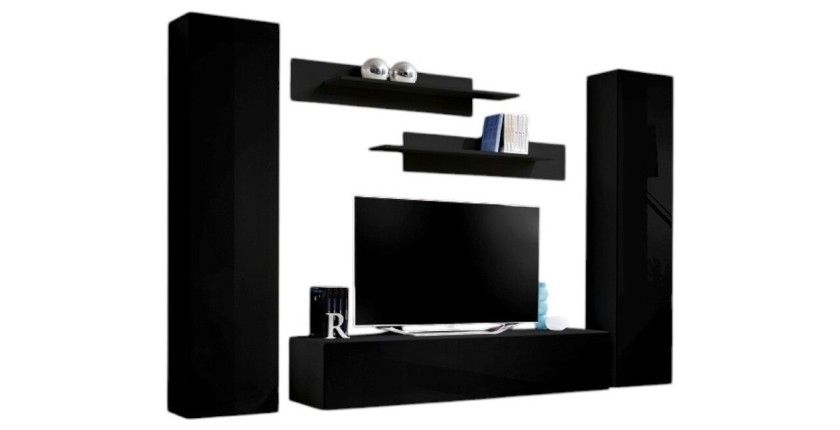 Meuble TV FLY A1 design, coloris noir brillant. Meuble suspendu moderne et tendance pour votre salon.