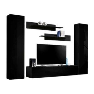 Meuble TV FLY A1 design, coloris noir brillant. Meuble suspendu moderne et tendance pour votre salon.