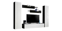 Meuble TV FLY A1 design, coloris noir et blanc brillant. Meuble suspendu moderne et tendance pour votre salon.