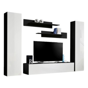 Meuble TV FLY A1 design, coloris noir et blanc brillant. Meuble suspendu moderne et tendance pour votre salon.