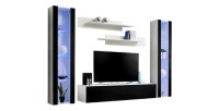 Meuble TV FLY A2 design, coloris blanc et noir brillant + LED. Meuble suspendu moderne et tendance pour votre salon.