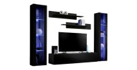 Meuble TV FLY A2 design, coloris noir brillant + LED. Meuble suspendu moderne et tendance pour votre salon.