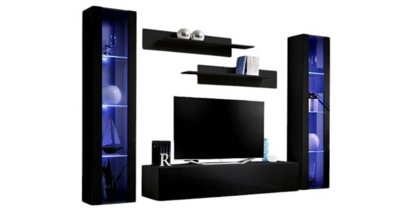 TV-meubel FLY A2 design, in glanzend zwart + LED. Modern en trendy zwevend meubel voor uw woonkamer.