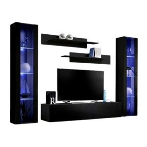 Meuble TV FLY A2 design, coloris noir brillant + LED. Meuble suspendu moderne et tendance pour votre salon.