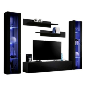 TV-meubel FLY A2 design, in glanzend zwart + LED. Modern en trendy zwevend meubel voor uw woonkamer.
