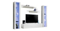 Meuble TV FLY A2 design, coloris blanc brillant + LED. Meuble suspendu moderne et tendance pour votre salon.