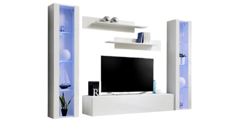 TV-Möbel FLY A2 Design, glänzend weiß + LED. Modernes und trendiges Hängemöbel für Ihr Wohnzimmer.