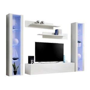 Meuble TV FLY A2 design, coloris blanc brillant + LED. Meuble suspendu moderne et tendance pour votre salon.