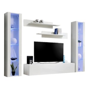 TV-Möbel FLY A2 Design, glänzend weiß + LED. Modernes und trendiges Hängemöbel für Ihr Wohnzimmer.