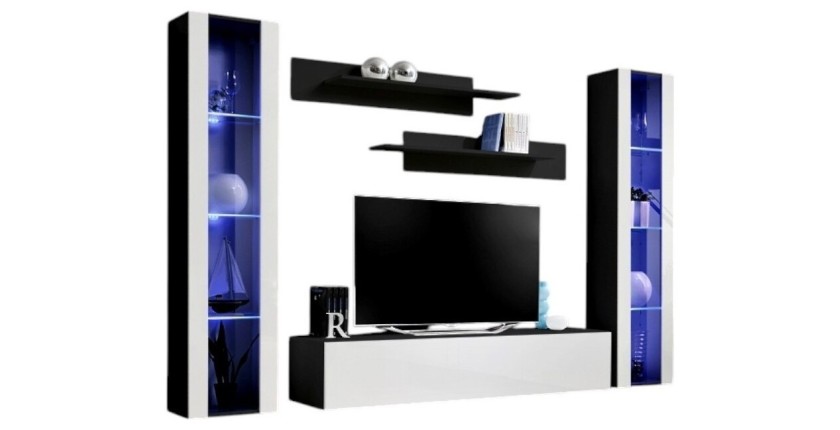 TV-Möbel FLY A2 Design, glänzend schwarz und weiß + LED. Modernes und trendiges Hängemöbel für Ihr Wohnzimmer.