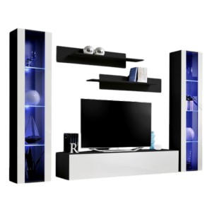 TV-Möbel FLY A2 Design, glänzend schwarz und weiß + LED. Modernes und trendiges Hängemöbel für Ihr Wohnzimmer.
