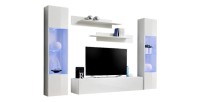 Meuble TV FLY A3 design, coloris blanc brillant + LED. Meuble suspendu moderne et tendance pour votre salon