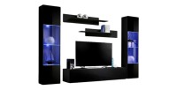 Meuble TV FLY A3 design, coloris noir brillant + LED. Meuble suspendu moderne et tendance pour votre salon.