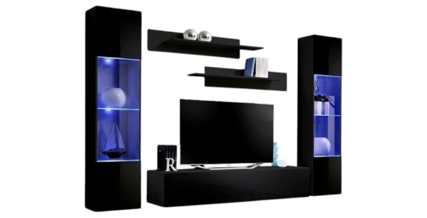 TV-Möbel FLY A3 im Design, glänzend schwarz + LED. Modernes und trendiges Hängemöbel für Ihr Wohnzimmer.