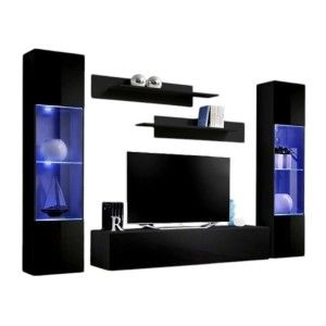 Meuble TV FLY A3 design, coloris noir brillant + LED. Meuble suspendu moderne et tendance pour votre salon.