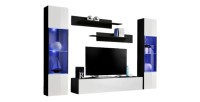 Meuble TV FLY A3 design, coloris noir et blanc brillant + LED. Meuble suspendu moderne et tendance pour votre salon