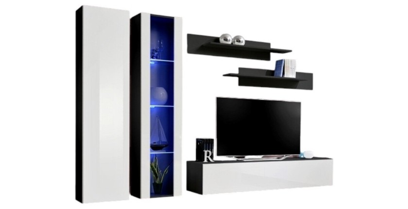 TV-Möbel FLY A4 in Schwarz und Weiß Hochglanz mit LED, hängend, modernes Design für Wohnzimmer