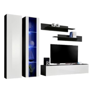 TV-Möbel FLY A4 in Schwarz und Weiß Hochglanz mit LED, hängend, modernes Design für Wohnzimmer