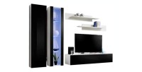 Meuble TV FLY A4 design, coloris blanc et noir brillant + LED. Meuble suspendu moderne et tendance pour votre salon