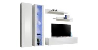 Meuble TV FLY A4 design, coloris blanc brillant + LED. Meuble suspendu moderne et tendance pour votre salon.