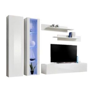 Meuble TV FLY A4 design, coloris blanc brillant + LED. Meuble suspendu moderne et tendance pour votre salon.