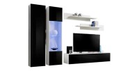 Ensemble meuble TV mural FLY-A noir et blanc avec LED