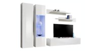 Meuble TV FLY A5 design, coloris blanc brillant + LED. Meuble suspendu moderne et tendance pour votre salon.