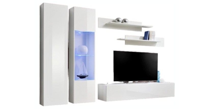 TV-Möbel FLY A5 Design, hochglanzweiß + LED. Modernes und modisches Hängemöbel für Ihr Wohnzimmer.