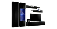 Meuble TV FLY A5 design, coloris noir brillant + LED. Meuble suspendu moderne et tendance pour votre salon.